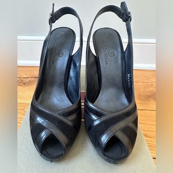 Cole Haan women’s black leather and suede sling back...